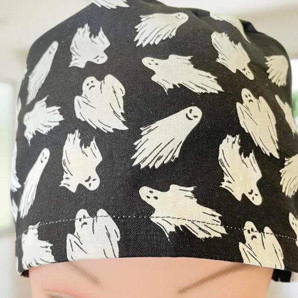 Glow In The Dark Ghosts~ Ponytail Scrub Cap, Surgical Hat, OR, CNA, NP, MD, Gift - Picture 4 of 6